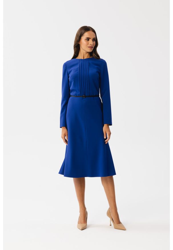 Stylove - Elegancka sukienka w stylu retro chabrowa. Kolor: niebieski. Styl: elegancki, retro