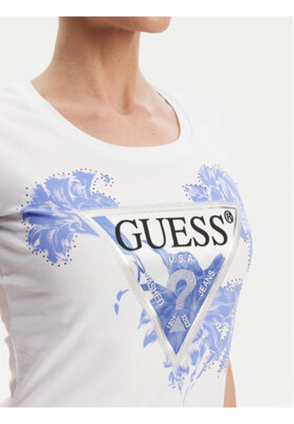 Guess T-Shirt W5GI08 J1314 Biały Slim Fit. Kolor: biały. Materiał: bawełna