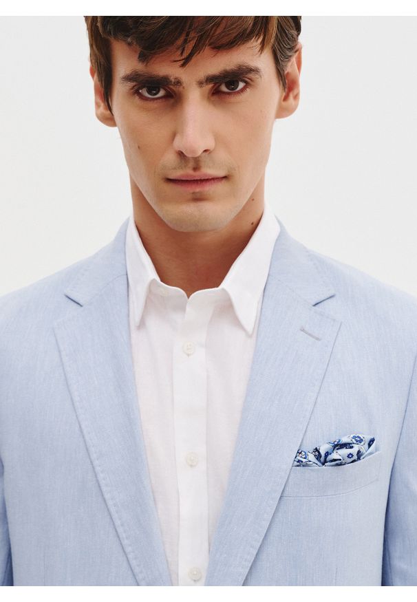 Pako Lorente - PAKO LORENTE - Niebieska marynarka męska z lnu. Kolor: niebieski. Materiał: len. Wzór: gładki. Sezon: wiosna