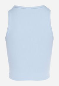 Born2be - Jasnoniebieski Krótki Tank Top z Prążkowanej Tkaniny Nevallia. Okazja: na co dzień. Kolor: niebieski. Materiał: tkanina, prążkowany. Długość: krótkie. Styl: klasyczny, elegancki, casual #3