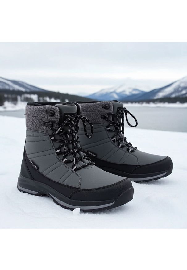 Śniegowce zimowe wodoodporne sznurowane szare DK 2104. Kolor: szary. Materiał: materiał. Sezon: zima