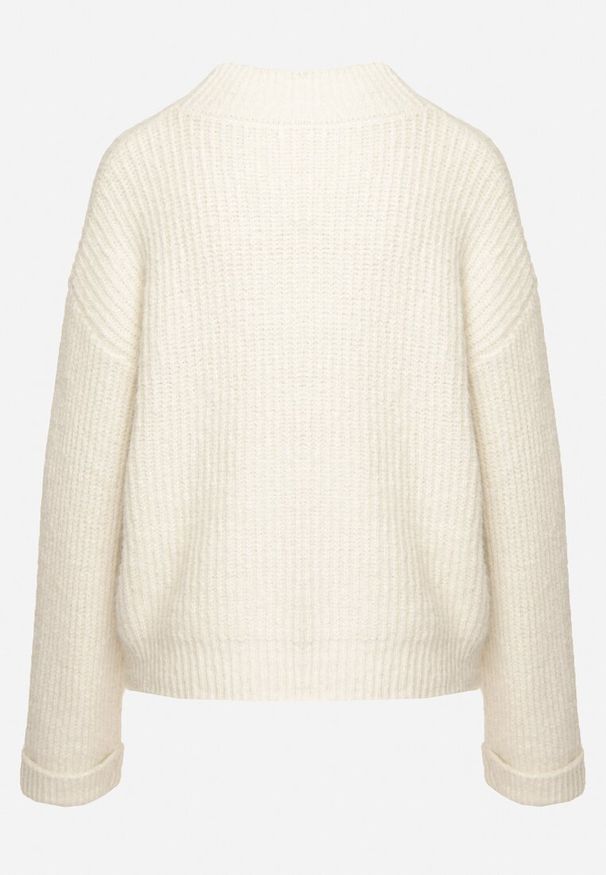 Born2be - Beżowy Sweter z Wełną Ozdobiony Sercem Tinnasja. Kolor: beżowy. Materiał: wełna. Wzór: aplikacja. Styl: elegancki, klasyczny