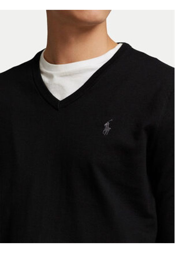 Polo Ralph Lauren Sweter Ls Sf Vn Pp 710670789003 Czarny Regular Fit. Typ kołnierza: polo. Kolor: czarny. Materiał: bawełna