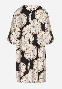 Born2be - Czarna Pudełkowa Sukienka z Lnem i Wiskozą w Kwiaty Rinosea. Okazja: na co dzień. Kolor: czarny. Materiał: wiskoza, len. Wzór: kwiaty. Styl: casual, klasyczny #6