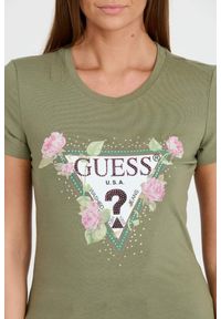 Guess - GUESS Zielony t-shirt Floral Triangle Tee. Kolor: zielony #3