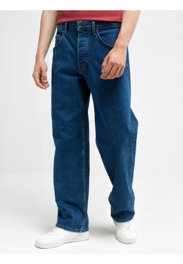 Big-Star - Spodnie jeans męskie loose z linii Authentic Silvermine 500. Stan: podwyższony. Kolor: niebieski. Długość: krótkie. Styl: vintage, klasyczny