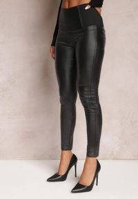 Renee - Szare Legginsy High Waist z Ekoskóry z Brokatowymi Wstawkami Vemens. Stan: podwyższony. Kolor: szary. Sezon: jesień, zima #4