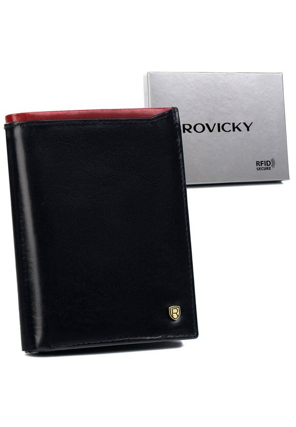 ROVICKY - Portfel skórzany Rovicky N4-RVT-6870 Black+Red czarny. Kolor: czarny. Materiał: skóra