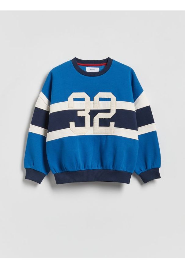 Reserved - Bluza oversize - niebieski. Kolor: niebieski. Materiał: dzianina, bawełna