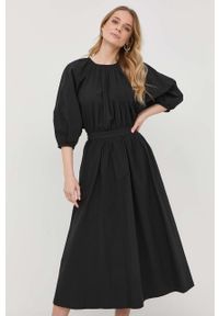 TwinSet - Twinset sukienka bawełniana kolor czarny maxi rozkloszowana. Kolor: czarny. Materiał: bawełna. Długość rękawa: krótki rękaw. Długość: maxi #4