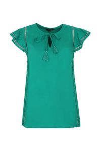 TOP SECRET - Bluzka z wiązaniem pod szyją. Kolor: zielony. Materiał: tkanina. Długość: krótkie. Wzór: ażurowy #3
