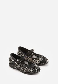 Born2be - Czarne Siateczkowe Balerinki z Paskiem z Klamerką Zdobione Kwiatowym Haftem Canlea. Okazja: na spacer, na co dzień, na uczelnię, na imprezę. Zapięcie: pasek. Kolor: czarny. Materiał: jeans. Wzór: aplikacja, haft, kwiaty. Styl: casual #2