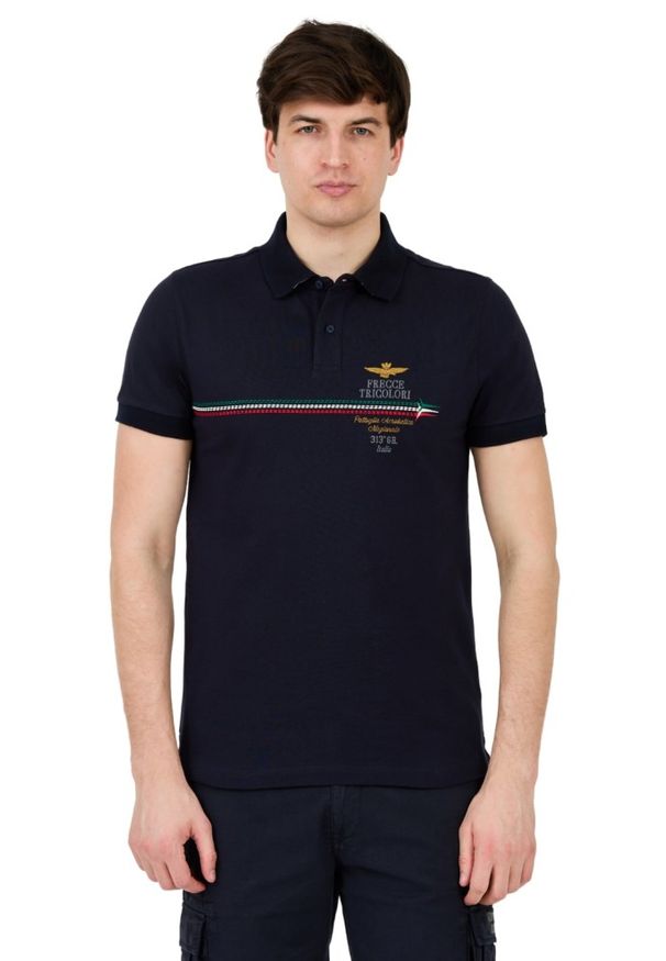 Aeronautica Militare - AERONAUTICA MILITARE Granatowe męskie polo Frecce Tricolori Embroidered, Rozmiar XL. Typ kołnierza: polo. Kolor: niebieski