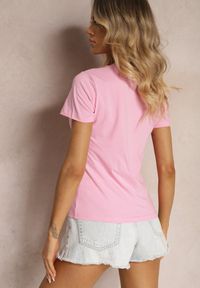 Renee - Różowy Bawełniany T-shirt ze Zwierzęcym Nadrukiem Zeliflea. Okazja: na co dzień. Kolor: różowy. Materiał: bawełna. Wzór: motyw zwierzęcy, nadruk. Sezon: lato, wiosna. Styl: klasyczny, casual, elegancki #4