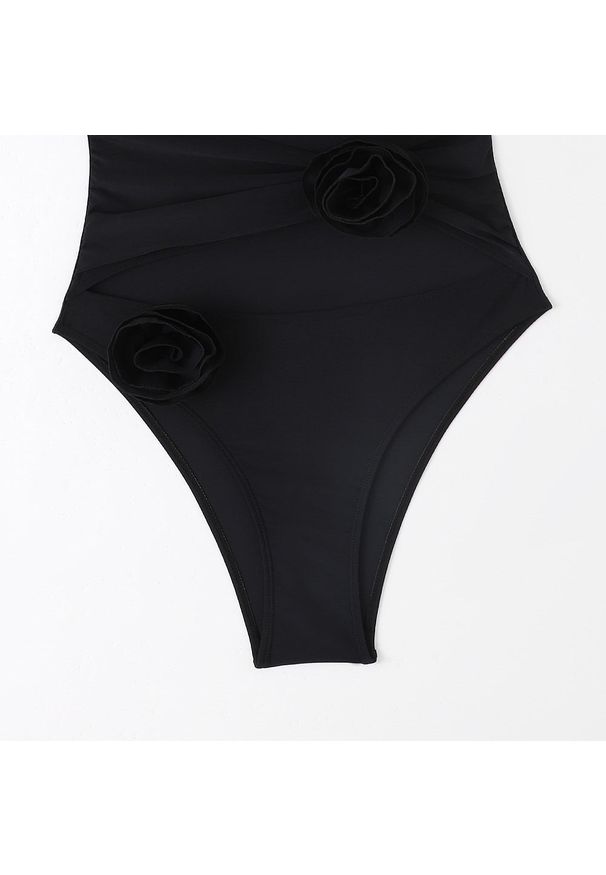 Intica - Strój kąpielowy z kwiatami 3D regulowane ramiączka lato Richarda. Kolor: czarny. Materiał: materiał. Długość: długie. Wzór: kwiaty