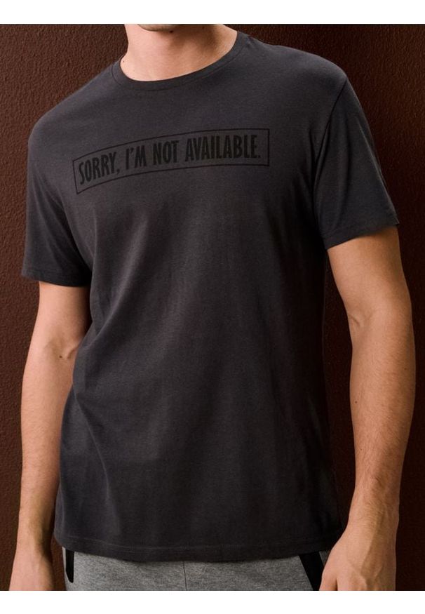 Sinsay - Bawełniana koszulka z napisem - szary. Kolor: szary. Materiał: bawełna. Wzór: napisy