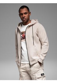 Ombre Clothing - Dresowa rozpinana bluza hoodie w stylu streetwearowym – piaskowa V6 OM-SSZP-0213 - XXL. Materiał: dresówka