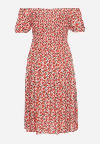 Born2be - Czerwona Wiskozowa Sukienka Hiszpanka z Gumkami w Pasie Valdina. Okazja: na co dzień. Typ kołnierza: dekolt hiszpanka. Kolor: czerwony. Materiał: wiskoza. Długość rękawa: krótki rękaw. Sezon: lato. Styl: casual, wakacyjny #3