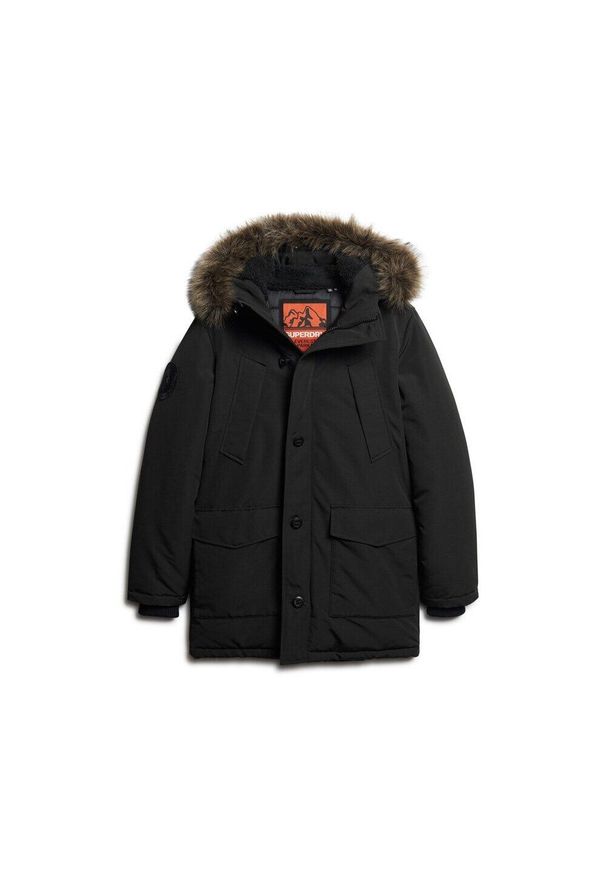 Parka z kapturem i sztucznym futrem Superdry Everest. Typ kołnierza: kaptur. Kolor: czarny. Materiał: futro. Sezon: zima