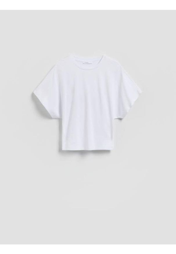 Reserved - T-shirt z modalem - złamana biel. Materiał: dzianina