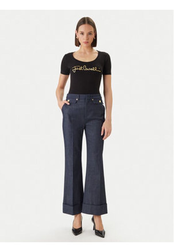 Just Cavalli T-Shirt 80PAHT02 CJ502 Czarny Slim Fit. Kolor: czarny. Materiał: bawełna