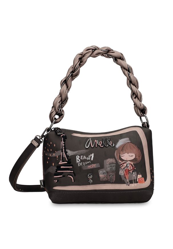 Torebka damska Anekke, mała do ręki i na ramię we wzory z 1 komorą zamykaną na zamek, brązowa, 41803-478. Kolor: brązowy. Wzór: aplikacja, nadruk. Styl: boho. Rodzaj torebki: do ręki