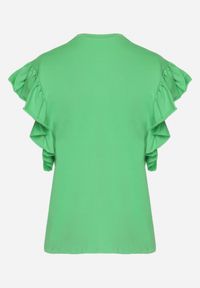 Born2be - Zielony T-shirt z Falowanym Rękawem Aidira. Kolor: zielony. Materiał: jeans. Długość rękawa: krótki rękaw. Długość: krótkie #4
