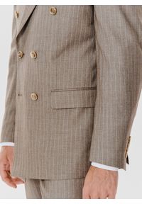 Pako Lorente - PAKO LORENTE – Beżowa marynarka garniturowa w prążki. Kolor: beżowy. Materiał: poliester, wiskoza. Wzór: prążki #6
