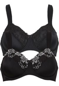 bonprix - Biustonosz na fiszbinach z wyściełanymi ramiączkami (2 szt.). Kolor: czarny. Materiał: materiał. Rodzaj stanika: wyściełane miseczki, różne sposoby noszenia. Wzór: haft #1