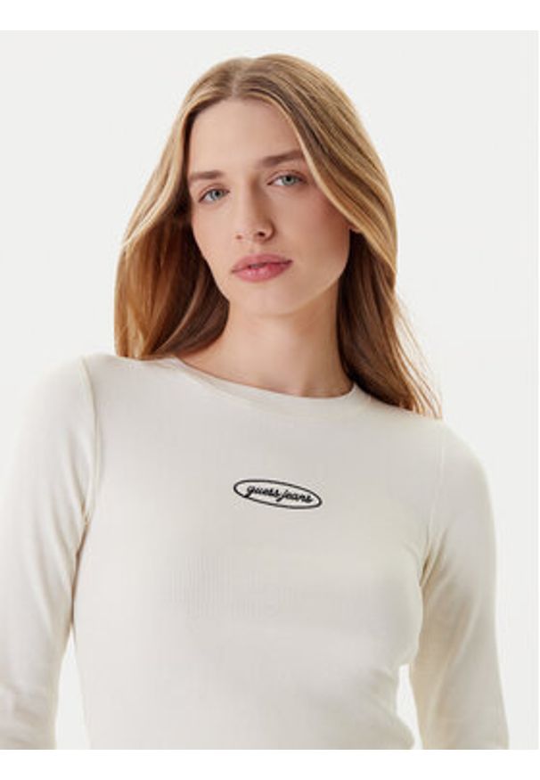 Guess Jeans Bluzka W5YP38 KA0H1 Écru Slim Fit. Materiał: bawełna