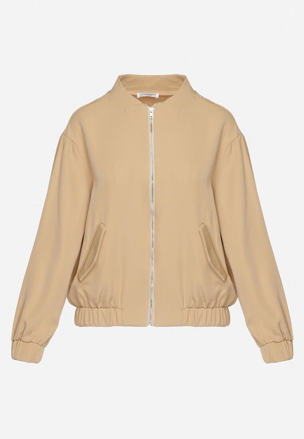 Born2be - Beżowa Bluza Bomberka z Kieszeniami z Kaplami Bervialia. Kolekcja: plus size. Kolor: beżowy