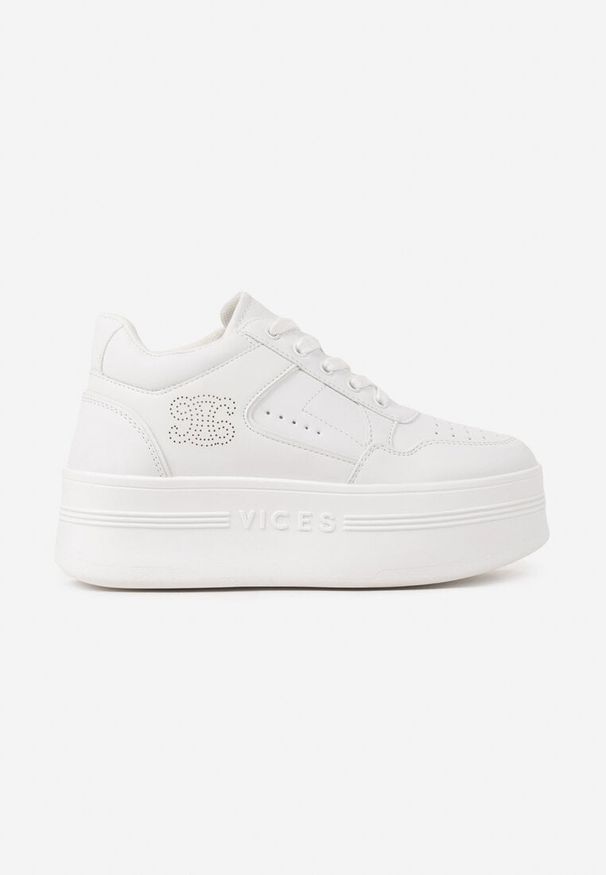 Born2be - Białe Sneakersy Vices na Grubej Podeszwie z Metalicznymi Wstawkami Nelesea. Okazja: na co dzień. Nosek buta: okrągły. Kolor: biały. Sezon: wiosna, lato