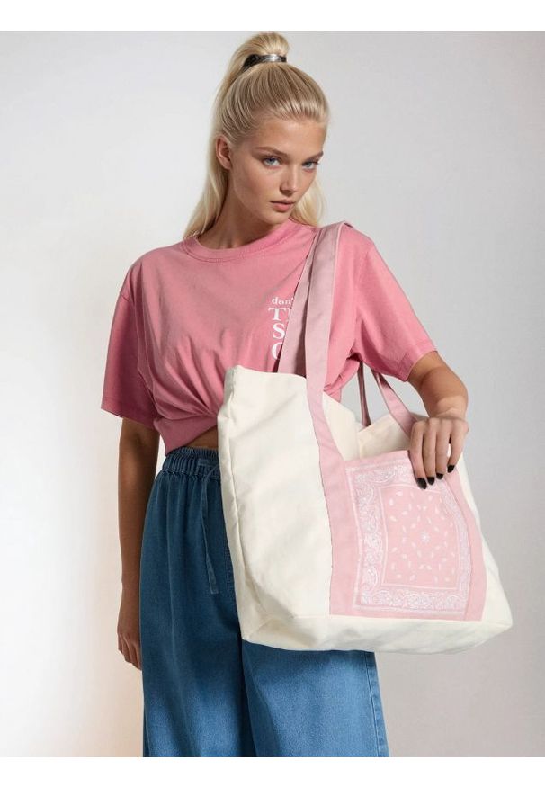 Sinsay - Torba materiałowa tote - kremowy. Kolor: kremowy