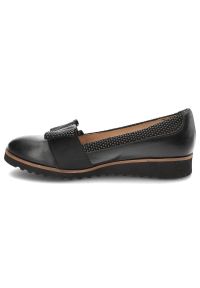 Czarne Półbuty Gamis Skórzane Buty Damskie. Kolor: czarny. Materiał: skóra. Szerokość cholewki: normalna. Wzór: aplikacja. Styl: elegancki