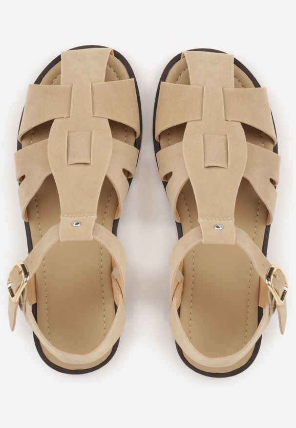 Born2be - Beżowe Sandały Gladiatorki z Imitacji Nubuku z Klamerką Belenatia. Zapięcie: pasek. Kolor: beżowy. Materiał: nubuk. Sezon: lato. Styl: klasyczny
