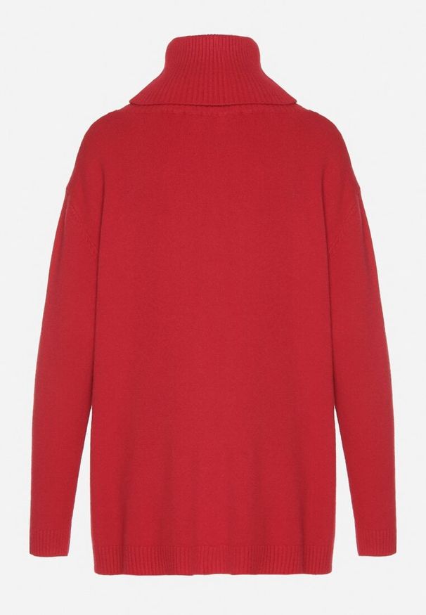 Born2be - Czerwony Sweter z Golfem i Dodatkiem Kaszmiru Rorizia. Okazja: na co dzień, do pracy. Typ kołnierza: golf. Kolor: czerwony. Długość: długie. Wzór: aplikacja. Materiał: kaszmir. Długość rękawa: długi rękaw. Sezon: zima, jesień. Styl: casual, klasyczny