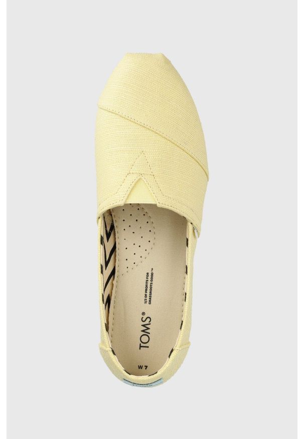 Toms espadryle Alpargata kolor żółty. Nosek buta: okrągły. Kolor: żółty. Materiał: guma, materiał. Wzór: gładki