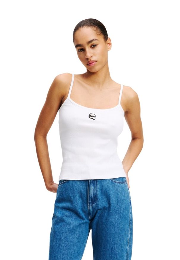 Karl Lagerfeld - KARL LAGERFELD Biały damski top Ikon Patch Tank Top, Rozmiar XL. Kolor: biały
