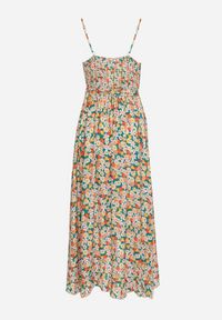 Born2be - Zielono-Pomarańczowa Bawełniana Sukienka na Ramiączkach z Kopertowym Dekoltem i Asymetrycznym Rozcięciem Xiloa. Okazja: na co dzień. Typ kołnierza: dekolt kopertowy. Kolor: zielony. Materiał: bawełna. Długość rękawa: na ramiączkach. Wzór: aplikacja. Typ sukienki: kopertowe, asymetryczne. Styl: casual #5