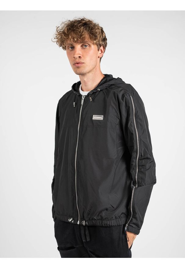Les Hommes Kurtka "Windbreaker" | LKO312 250U | Light Weight Windbreaker | Mężczyzna | Czarny. Okazja: na co dzień. Typ kołnierza: kaptur. Kolor: czarny. Materiał: materiał. Styl: casual