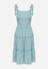 Born2be - Jasnoniebieska Rozkloszowana Sukienka z Wiskozą na Wiązanych Ramiączkach Aralisse. Okazja: na co dzień. Typ kołnierza: dekolt kwadratowy. Kolor: niebieski. Materiał: wiskoza. Długość rękawa: na ramiączkach. Typ sukienki: rozkloszowane. Styl: casual, klasyczny #2