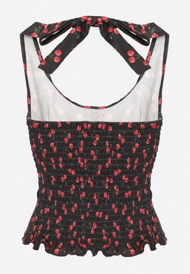 Born2be - Czarna Bluzka z Odkrytymi Plecami i Wiązaniem Zdobiona Guzikami Tolanesse. Okazja: na co dzień. Typ kołnierza: dekolt kwadratowy. Kolor: czarny. Materiał: jeans. Długość rękawa: bez rękawów. Wzór: aplikacja. Styl: casual, elegancki, klasyczny