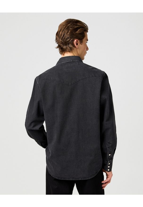 Wrangler - MESKA KOSZULA JEANSOWA WRANGLER WESTERN SHIRT RINSE BLACK 112362906. Materiał: jeans