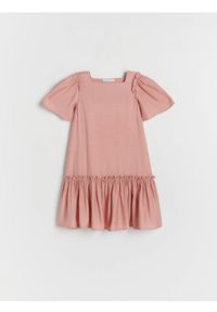 Reserved - Sukienka z falbanką - brzoskwiniowy. Kolor: pomarańczowy. Materiał: tkanina, wiskoza #1