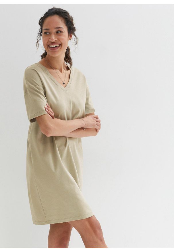 bonprix - Sukienka shirtowa z dekoltem w serek, oversized (2 szt.). Typ kołnierza: dekolt w serek. Kolor: niebieski