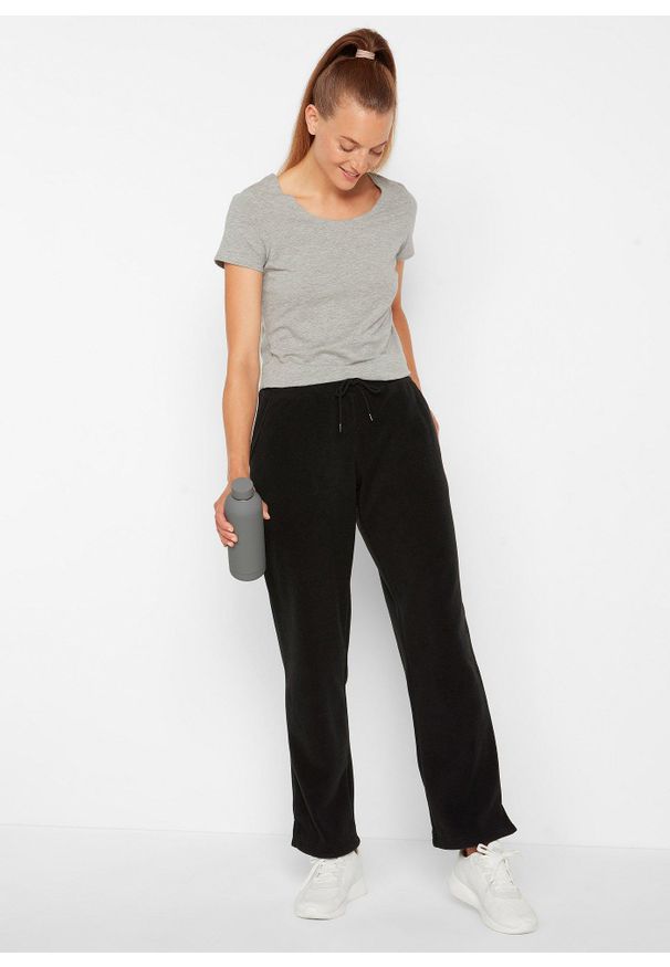 bonprix - Polarowe spodnie z elastyczną gumką w talii. Okazja: na co dzień. Kolor: czarny. Materiał: polar. Styl: casual