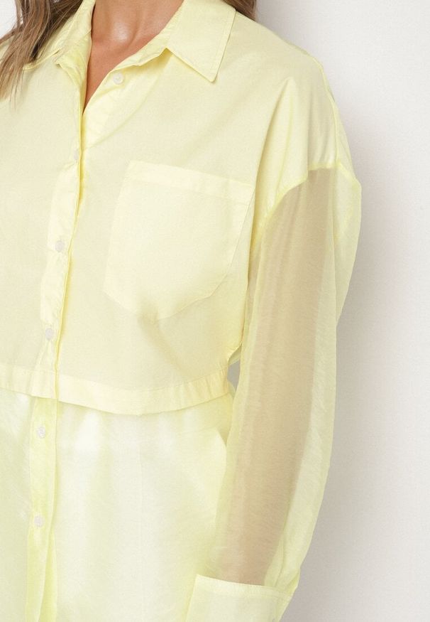 Born2be - Żółta Koszula z Transparentnymi Rękawami Silomea. Okazja: na co dzień. Kolor: żółty. Materiał: jeans. Wzór: aplikacja. Styl: casual