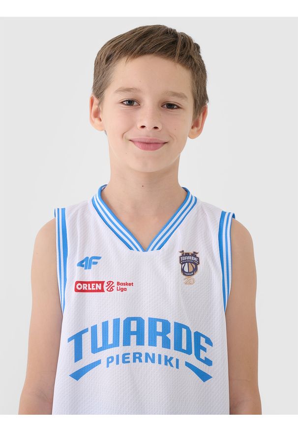 4f - 4F Koszulka meczowa replika domowa z sezonu 2024/25 dziecięca 4F x PLK - Twarde Pierniki Toruń - multikolor 146/152 (10-12 lat). Typ kołnierza: dekolt w serek. Kolor: wielokolorowy. Materiał: dzianina, włókno, materiał, syntetyk. Wzór: aplikacja, gładki, nadruk, ze splotem. Sezon: lato. Sport: koszykówka, fitness