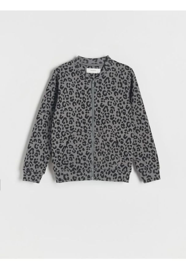 Reserved - Wzorzysta bluza bomber - ciemnoszary. Kolor: szary. Materiał: bawełna, włókno