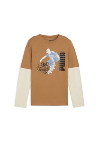 Puma - Młodzieżowa warstwowa koszulka MID90s z długim rękawem PUMA Melted Caramel Brown. Kolor: brązowy. Długość rękawa: długi rękaw. Długość: długie. Sezon: lato. Sport: joga i pilates